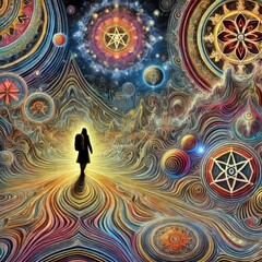 Fototapete - Spiritual Journey A figure journeying through a psychedelic land
