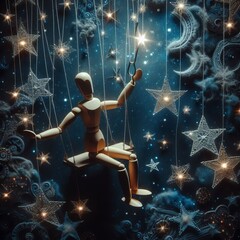 Poster - starry sky puppet scattered stars dark background vast and magic