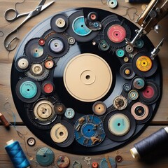Poster - Stitched Vinyl Record Art Cut and arrange pieces of old vinyl re