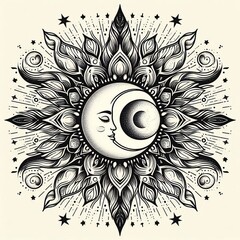 Poster - sun moon and stars a combination of stylized sun moon and star i