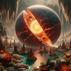 Poster - Tidally Heated Fractured World A rogue planet that was once part