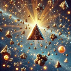 Poster - Triangular Asteroids Asteroids shaped like triangles scattered a