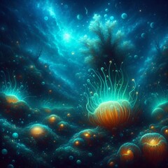 Poster - underwater scenes oil painted underwater with digital biolumines