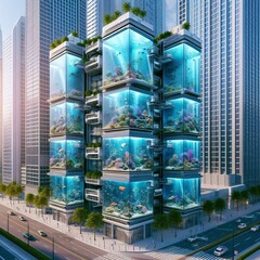 Poster - vertical aquariums towering aquariums integrated into buildings