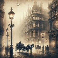 Poster - victorian era london show the foggy streets of london during the
