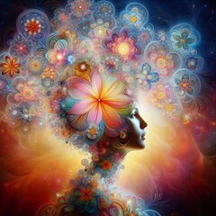 Fototapete - Visual A person s head exploding into a kaleidoscope of colors a