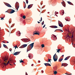 Wall Mural - maroon peach color blooms seamless pattern