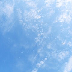 Wall Mural - beautiful blue sky and white fluffy group of clouds with sunrise in the morning, natural background
