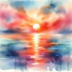 Wall Mural - Sunset on Water A vibrant abstract piece with watercolor colors