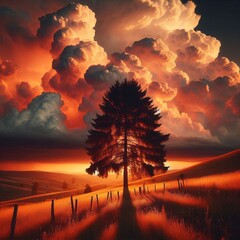 Wall Mural - Thunderheads Highlighted by Sunset Rays ;