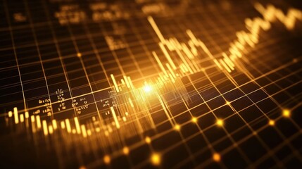 Poster - Abstract financial chart with upward trends, stock market symbols, and glowing data points, offering room for overlaying text or quotes.
