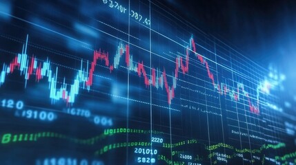 Poster - Abstract financial chart with upward trends, stock market symbols, and glowing data points, offering room for overlaying text or quotes.