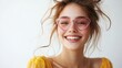 © JuliaDorian - Valentine s Day Beauty Portrait Of A Joyful Woman With Heart Shaped Glasses And A Yellow Top