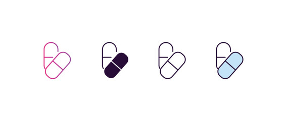 Poster - medicine capsules gradient, line, filled, colored icon. editable vector from medical concept. four different style medicine capsules icon isolated on white background
