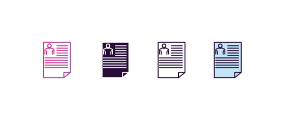 Poster - resume gradient, line, filled, colored icon. editable vector from human resources concept. four different style resume icon isolated on white background