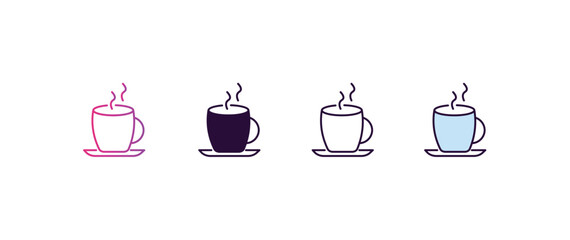 Poster - coffee cup with steam  gradient, line, filled, colored icon. editable vector from food concept. four different style coffee cup with steam  icon isolated on white background