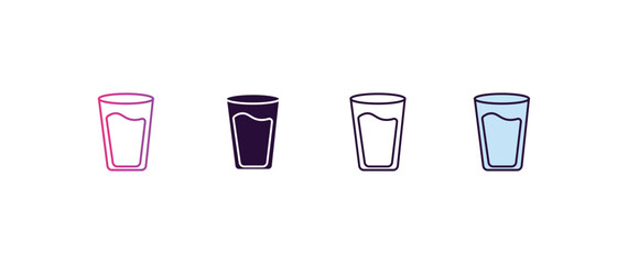 Poster - water glass  gradient, line, filled, colored icon. editable vector from food concept. four different style water glass  icon isolated on white background