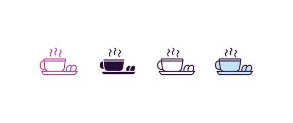 Poster - warm cup and plate  gradient, line, filled, colored icon. editable vector from food concept. four different style warm cup and plate  icon isolated on white background