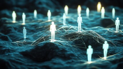 Poster - Digital Network of Abstract Figures on Complex Terrain Background
