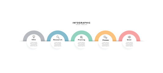 Fototapete - Modern minimalist elegant clean circular 5 steps editable infographic design template