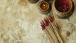 © ALIS ST - Top view of incense sticks and holders, clean background, no people, copy space