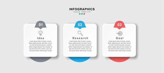 Fototapete - Business infographic template. 3 Step timeline journey. Process diagram, 3 options on white background