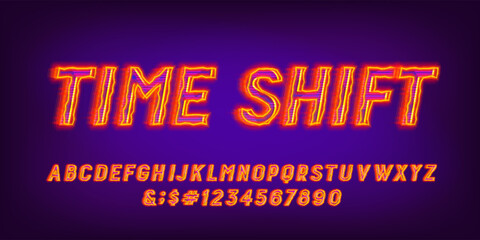 Aufkleber - Time Shift alphabet font. Neon light letters and numbers with a speed effect. Stock vector typeface for your design.