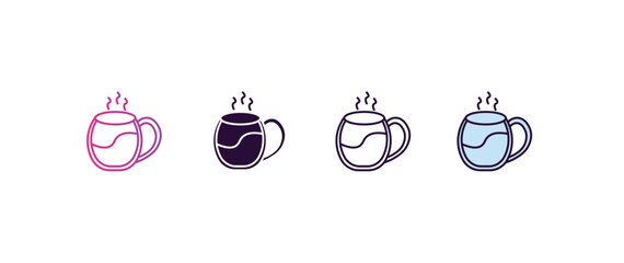 Poster - cup of hot coffee gradient, line, filled, colored icon. editable vector from tools concept. four different style cup of hot coffee icon isolated on white background