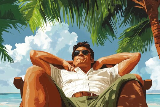 Man relax in summer vacation illustration