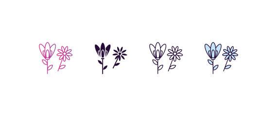 Poster - spring flower gradient, line, filled, colored icon. editable vector from farming and gardening concept. four different style spring flower icon isolated on white background