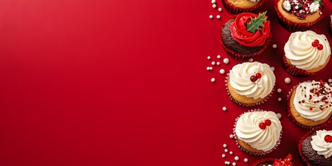 christmas cookies on red background