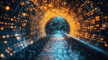 Poster - Abstract Digital Tunnel with Glowing Particles and Reflection Effect