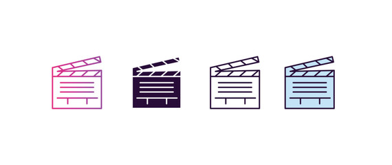 Poster - clapboard gradient, line, filled, colored icon. editable vector from entertainment concept. four different style clapboard icon isolated on white background