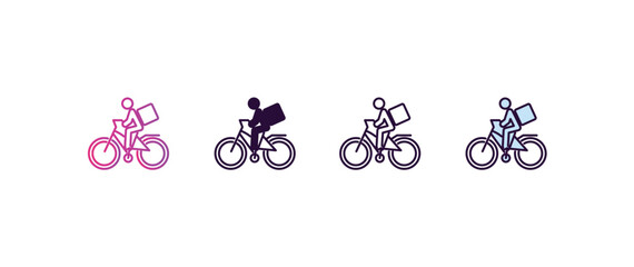 Poster - delivery by bike gradient, line, filled, colored icon. editable vector from delivery concept. four different style delivery by bike icon isolated on white background