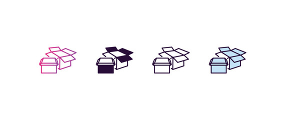 Poster - boxes gradient, line, filled, colored icon. editable vector from delivery concept. four different style boxes icon isolated on white background