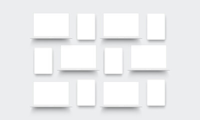Fototapete - Clay Laptops And Tablets, Blank Screens, for Display Web-Sites or App Design. Vector Illustration