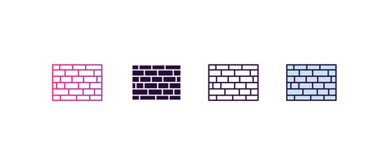 Aufkleber - brickwall  gradient, line, filled, colored icon. editable vector from construction concept. four different style brickwall  icon isolated on white background