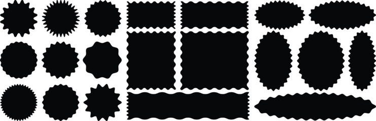 Poster - Black circle sticker, price tag, starburst, sunburst, badges, frames with zigzag edge. Collection of stamps, labels, badges, jagged ellipses elements. Sale price stickers and labels vector