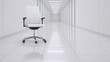 © FarhaStock - Modern Office Chair in Minimalist White Corridor with Bright Lighting and Sleek Design