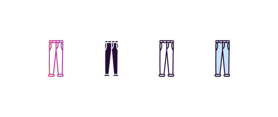 Poster - jeans gradient, line, filled, colored icon. editable vector from clothes concept. four different style jeans icon isolated on white background
