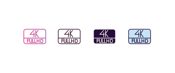Poster - 4k fullhd gradient, line, filled, colored icon. editable vector from cinema concept. four different style 4k fullhd icon isolated on white background