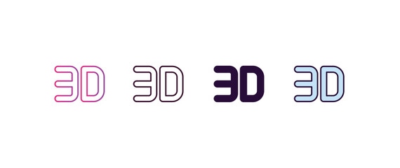 Poster - 3d text gradient, line, filled, colored icon. editable vector from cinema concept. four different style 3d text icon isolated on white background