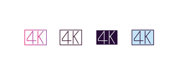 Poster - 4k gradient, line, filled, colored icon. editable vector from cinema concept. four different style 4k icon isolated on white background