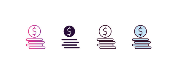 Poster - dollar coins stack gradient, line, filled, colored icon. Linear vector from business concept. four different style dollar coins stack icon isolated on white background