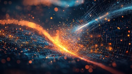 Fototapete - Exploring cosmic energyvisualizing quantum potential and human capabilities in a digital landscape from a metaphysical perspective
