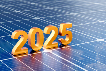 Wall Mural - 2025 on solar panels. start the new year with solar energy, and solar panels. clean energy, environm