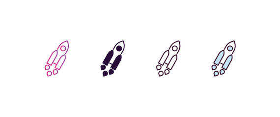Poster - launching shuttle gradient, line, filled, colored icon. editable vector from astronomy concept. four different style launching shuttle icon isolated on white background
