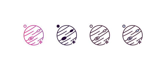Poster - jupiter with satellite gradient, line, filled, colored icon. editable vector from astronomy concept. four different style jupiter with satellite icon isolated on white background