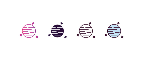 Poster - neptune with satellite gradient, line, filled, colored icon. editable vector from astronomy concept. four different style neptune with satellite icon isolated on white background