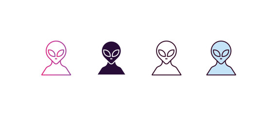 Poster - alien gradient, line, filled, colored icon. editable vector from astronomy concept. four different style alien icon isolated on white background